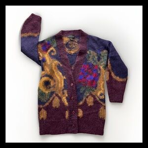 Classiques V Neck Cardigan Mohair Wool chunky Thick Multicolor Woman’s Sz M